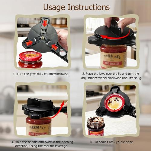 4-in-1 Jar Opener, Ruydiwale Adjustable Jar Opener for Seniors