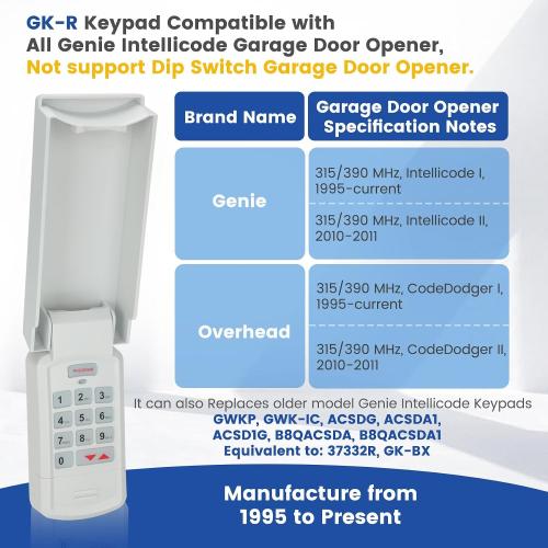 1 for Genie Garage Door Opener Keypad, Compatible with Genie Garage Door Openers, for Model GK-R 37332R GK-BX GWKP, GWK-IC, ACSDG, ACSDA1, ACSD1G