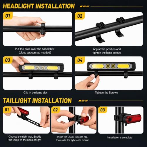 1200LM Bike Lights for Night Riding,Headlight and Tail Light Set