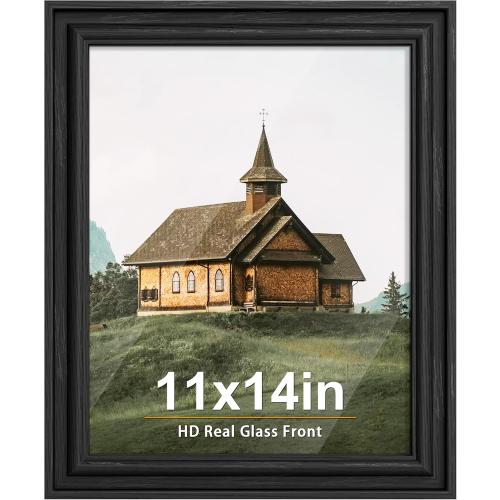 PEALSN 11x14 Picture Frame with Real Glass Front and Black Backboard