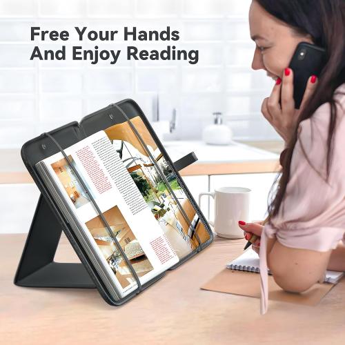 KDD 3 in 1 Book Holder Stand for Reading, Portable Desktop Bookstand with Mesh Storage Bag, 3 Pen Slots & Adjustable Straps, Lightweight Book Sleeve Fits Tablets, E-Readers, Cookbooks & Sheet Music (Set of 2)