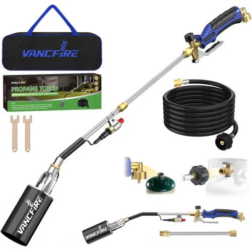 Propane Torch Weed Burner Kit with Storage Bag,35.4 High Output Blow Torch with Long/Short Mode & 12.5FT Hose,Heavy Duty Flamethrower with Turbo Trigger for Weeding,Asphalt Melting,Ice Snow Melting
