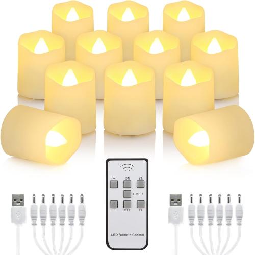 12 PCS Rechargeable Candles Flameless Tea Lights with Remote, USB LED Tealights with Timer Flickering Fake Candle, Votive Tea Light for Halloween, Holiday, Christmas, Party, Home Decorations