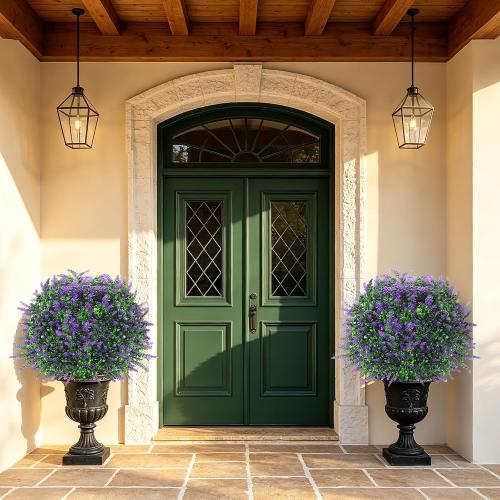 2-Pack Artificial Lavender Topiary Balls, Ground Spikes, UV Resistant