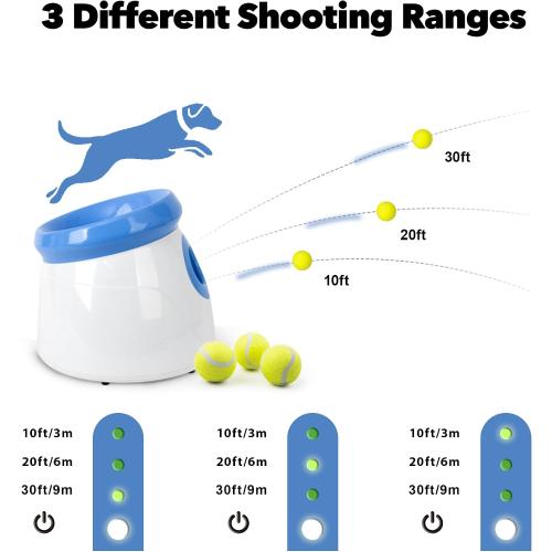Pet Prime Automatic Dog Ball Thrower Launcher for Small and Medium Dogs, Interative Dog Fetch Machine with 3 Tennis Balls (2'') for Indoor/Outdoor Throwing Game Launch Distance 10-30ft