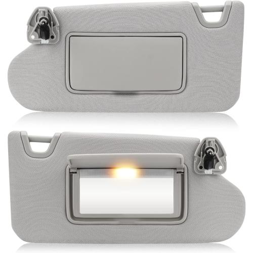 Left & Right Sun Visor with Vanity Light for 2013-2018 Nissan Altima Without Sunroof, Driver & Passenger Side Gray Sunvisor Replacement 96400-3TA2A