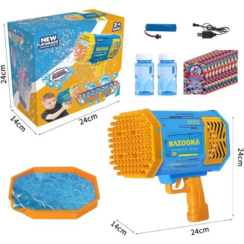 Deserthome 69-Hole Blue Bubble Bazooka Gun with Lights & Bubble Solution