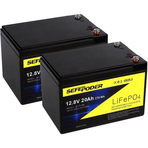 SEFEPODER 12V 20Ah Lithium LiFePO4 Deep Cycle Battery (2 Pack), 4000 Cycles Rechargeable Battery for Lighting, Power Wheel, Fish Finder with and More Built-in 40A BMS(Screw Terminal)