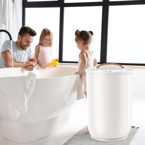 Large Towel Warmer for Bathroom - Heated Towel Warmers Bucket, Wood Handle, Auto Shut Off, Fits Up to Two 40X70 Oversized Towels, Bathrobes, Blankets, for Mother's Gifts, White