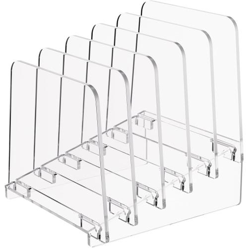 MaxGear Desk File Organizer, 5-Section Vertical Acrylic Filing Folders Holder Stand, Clear Incline Document Organizer Sorter Rack for Office School Home