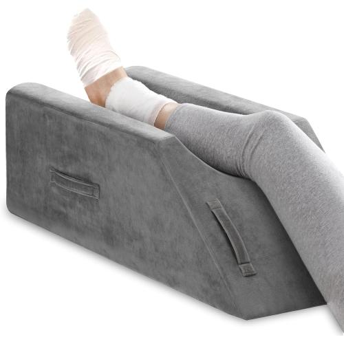 Leg Elevation Pillow for Leg/Knee Surgery Recovery, Memory Foam Leg Pillow with Velvet Washable Cover, Grey
