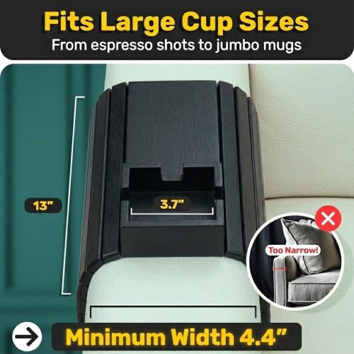 Bamboo Couch Cup Holder, Foldable Couch Armrest Table, Non-Slip Couch & Sofa Arm Tray for Drinks & Snacks (Black)