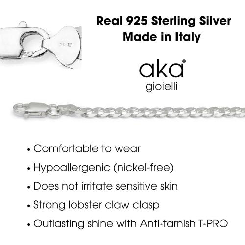 Aka Gioielli - Italian 925 Sterling Silver 11mm Curb Cuban Link Chain - Solid Sterling Silver Necklace for Men and Women - Made in Italy