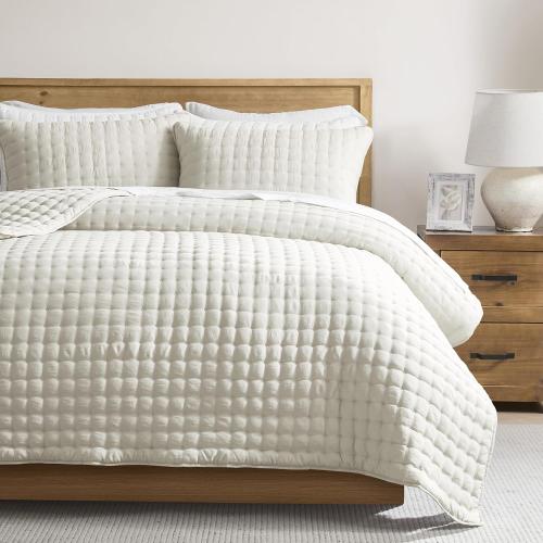WDCOZY Cloud Soft Quilt Set, Oversized King Size, Ivory, 116x106 inches