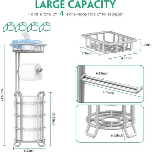 TomCare Toilet Paper Holder Free Standing with Shelf, Stable 4 Raised Feet