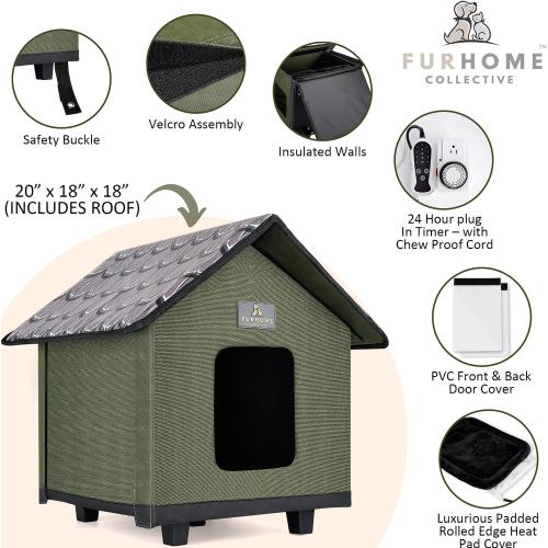 Color Green Heated Cat House for Outside - Cat Houses for Outdoor Cats - Heated Cat House - Outdoor Cat House - Cat Houses for Indoor Cats