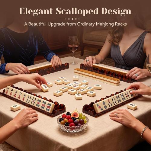 1 PC Mahjong Rack with Magnetic Pusher, 20 Inch Orange Tortoise Premium Thickened Acrylic Scalloped Mahjong Rack with Pusher for American Mahjong, Gift for Mahjong Lovers