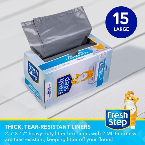 Fresh Step Drawstring Cat Litter Liners, Unscented, 2.5 ft x 17 in, 15 Ct 3 pack
