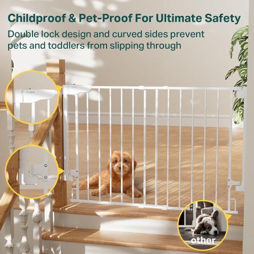 Cumbor 29.2–43 Baby Gate for Stairs, Hardware Mounted (Drill Required), Expandable No Bottom Bar Dog Gate, Auto Close Extra Wide Walk Thru, Pet & Toddler Proof Gate, Top & Bottom of Stairways (White)