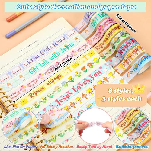 24 Rolls Christian Washi Tape Gifts, Kawaii Cute Religious