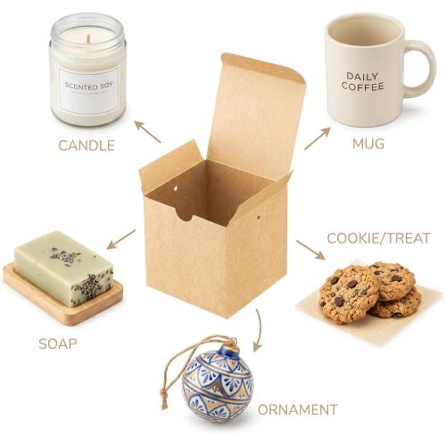 UnicoPak 10 Pack 4x4x4 Small Brown Gift Boxes with Lids & Twine - Premium USA Kraft Cardboard - Pop-Up Easy Assembly Gift Boxes for Presents, Candles, Mugs, Ornaments, Favors