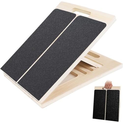 Slant Board for Calf Stretching, Adjustable Wooden Incline Board with Anti-Slip EVA Base, 300LB Capacity Portable Calf Stretcher for Physical Therapy, Squats, Ankle & Heel Support at Home/Gym