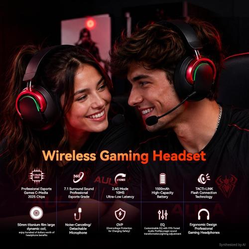 Wireless Gaming Headset with Mic Over Ear Headphones for PC,Xbox,PS5,Switch