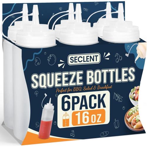 16 oz Condiment Squeeze Bottles, Squeeze Bottles for Sauces, Syrup Bottles