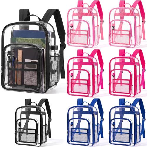 Sanwuta 8 Pcs 17 Inch Clear Backpack Bulk for Students, Heavy Duty PVC Transparent Backpack Stadium Approved Bookbag (4 Colors)