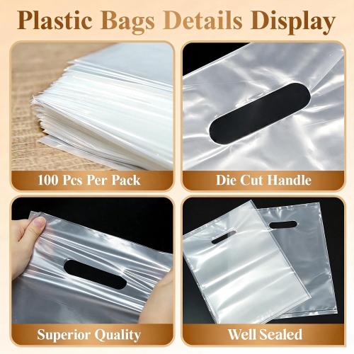 100 Pcs Plastic Bags With Handles 9x12, Clear Gift Bags Shopping Merchandise bags for Small Business Retail Stores Gifts (Yellow)