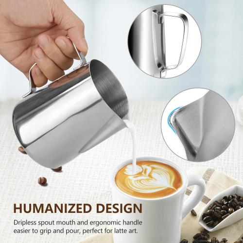 HOOMIL Milk Frothing Pitcher, 32oz, 304 Stainless Steel - Silver