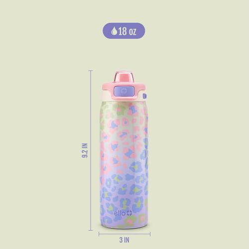 Ello Kids Pop & Fill 18oz Stainless Water Bottle, Sip or Chug, Cheetah