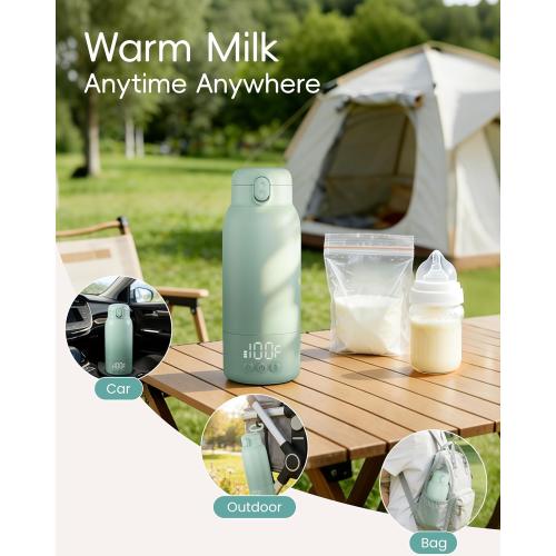 Portable Bottle Warmer for Travel, Baby Milk Warmer with Fast Heating & Long Battery Life, 17 Ounces Large Capacity Bottle Warmer with Long-Lasting Keep Warm Function (Green)