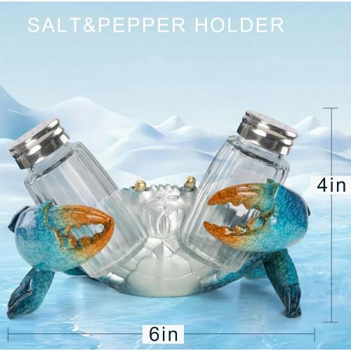 VVGIFTS Blue Crab Salt and Pepper Shaker Holder Beach Coastal Kitchen Decor