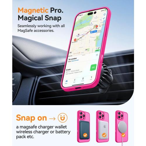 CANSHN 360° Spin Magnetic Stand for iPhone 16 Pro Max Case with Camera Control [Full Camera Protection] [Compatible with Magsafe] Translucent Matte Shockproof Protective Phone Cover 6.9 - Hot Pink