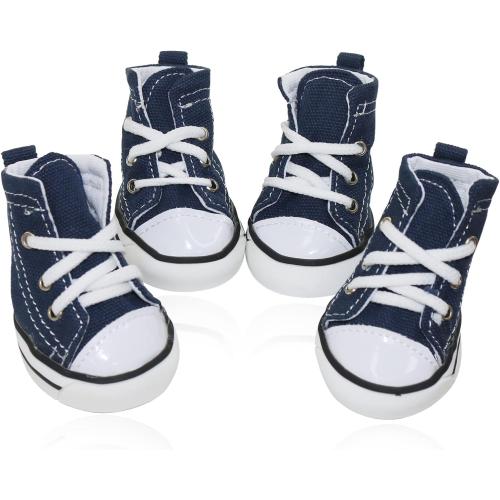 Pet Dog Shoes, Puppy Canvas Sport Shoes Sneaker Boots, Non Slip Causal Shoes Dog & Cat Paw Protective Cover for Outdoor Walking, Sports and Hot Pavement, 4pcs