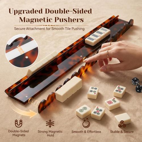 1 PC Mahjong Rack with Magnetic Pusher, 20 Inch Orange Tortoise Premium Thickened Acrylic Scalloped Mahjong Rack with Pusher for American Mahjong, Gift for Mahjong Lovers
