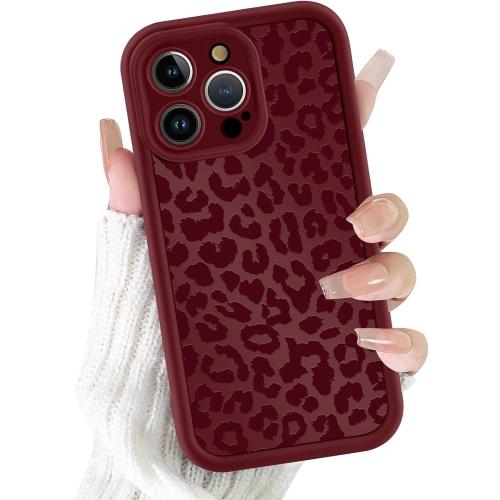 Cute Cheetah Print Phone Case for iPhone 16 Pro Max Case 6.9, Aesthetic Burgundy Wine Red Leopard Pattern Design Cover Shockproof Soft TPU Full Camera Lens Protective Funda for Women Girls