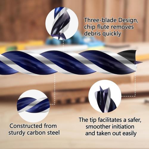 1-1/2 Inch Auger Drill Bit for Wood, 9 Long Carbon Steel Quick Change Hex Shank Wood Drill Bit for Hardwood, Softwood and Plastic (Blue)