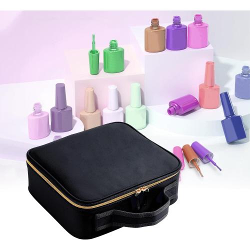 Nail Polish Organizer Holds 42 bottles(15ml-0.5fl.oz)，Nail Polish Carrying Case with Pad Multifunctional Cosmetic Travel Makeup Bag Black