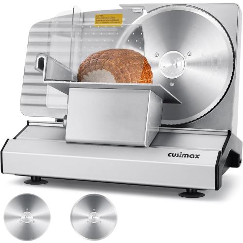 Meat Slicer,CUSIMAX Electric Deli Meat Slicer with 2 Removable 8.7''Stainless Steel Blades,Removable Food Carriage,1-20mm Adjustable Thickness Food Slicer for Home,Easy for Cut Meat,Cheese,Bread