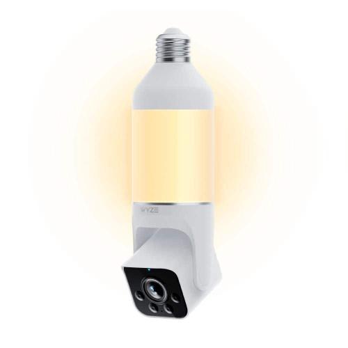 Bulb Cam Plug-In, 2K Wireless HD Security Camera Outdoor Indoor Full Color Day and Night, Dimmable LED Bulb