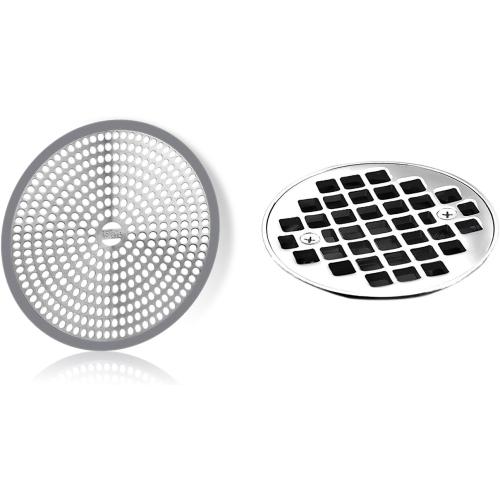 LEKEYE Shower Hair Catcher Drain Protector Strainer-Steel & Silicone 2 Pack