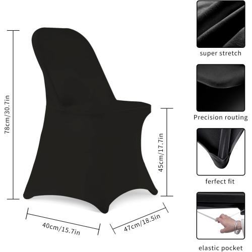 HAINARverS Folding Chair Covers for Wedding, 10pcs Stretch Spandex Washable Fabric Chair Cover, Decoration Chair Cover for Wedding, Party, Banquet, Birthday, Conference, Event(Black, 10 PCS)