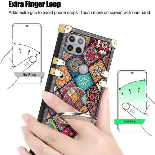 for Motorola Moto One 5G Ace Case (One 5G UW Ace) with Ring Kickstand Retro Mandala Flower Pattern Metal Reinforced Corners Shockproof Protection Cover for Moto G 5G