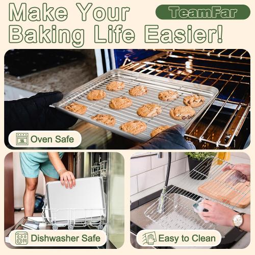 TeamFar Baking Sheet with Rack Set, 3 Pans   3 Racks, 16/12.5/10.5 Inch