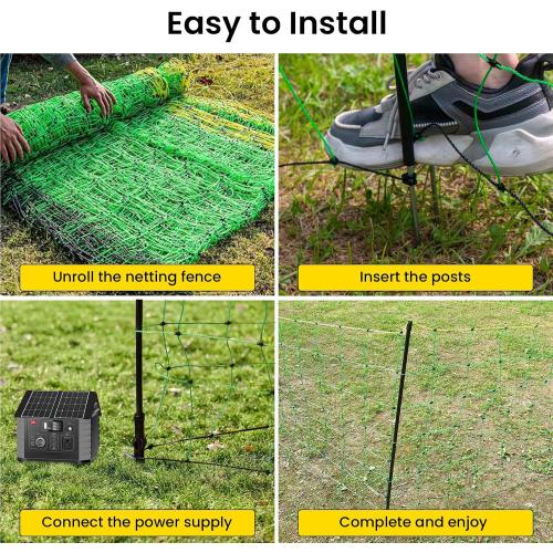 Electric Fence Netting, 164'L x 49.6 H Movable Livestock Nets for Sheep, Hogs, Cattle, PE Net Fencing Kit with 14 Posts Double Spiked, Electric Fencing for Backyards, Homesteaders, Farms Ranches