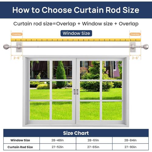 ENJOYBASICS Curtain Rods No Drilling for Renter, 28-47 Adjustable, Nickel