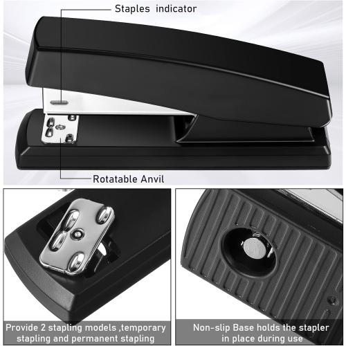 16 Pcs Desk Staplers Tape Dispensers Sets Desktop Office Staplers with Standard Staples Black Dispenser Holder with White Tape for Office School
