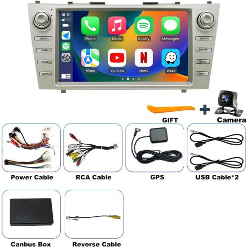 64G 5GWiFi Upgrade Android Car Radio for Toyota Camry 2007 2008 2009 2010 2011, Head Unit HD 9inch Touch Screen Car Stereo Wireless Carplay Android Auto Bluetooth GPS Navigation SWC FM Backup Camera